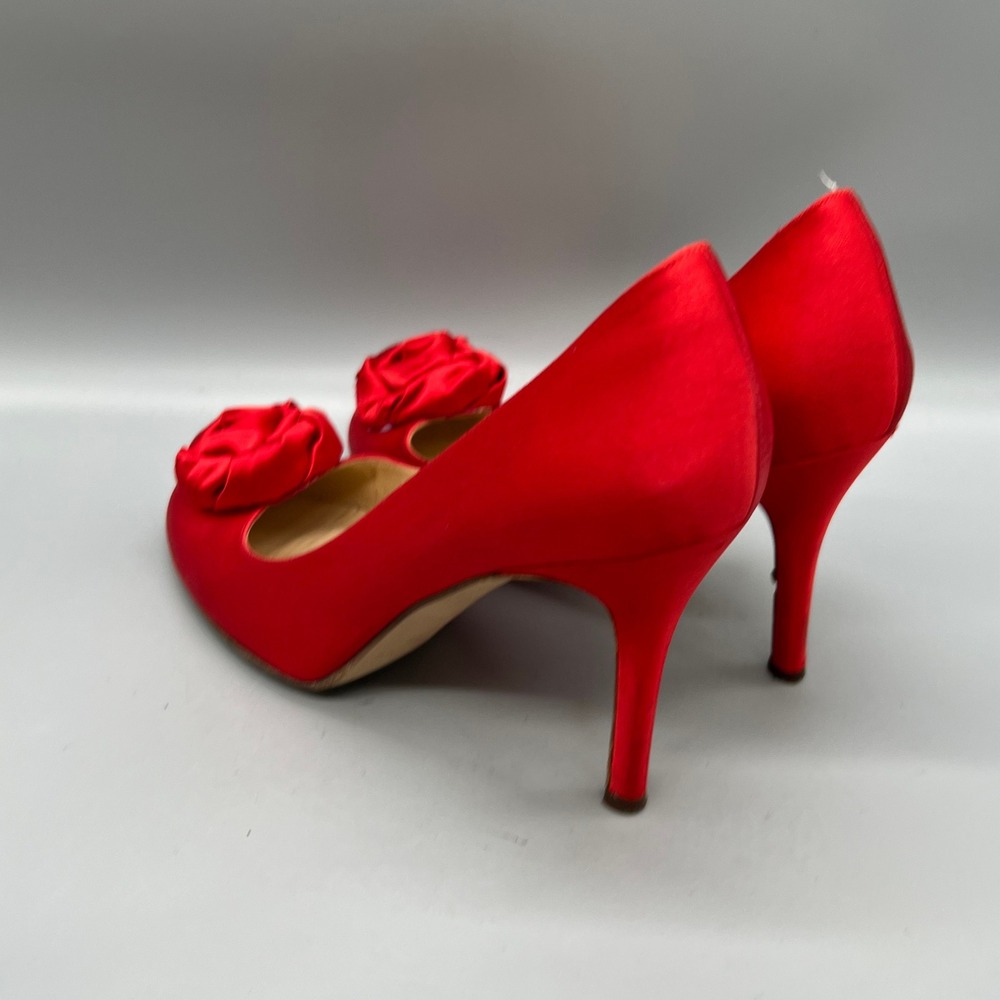Kate Spade Shoes Womens 8.5 Red Satin Rosette Stiletto Heels Coquette Vtg Pumps - Picture 5 of 11